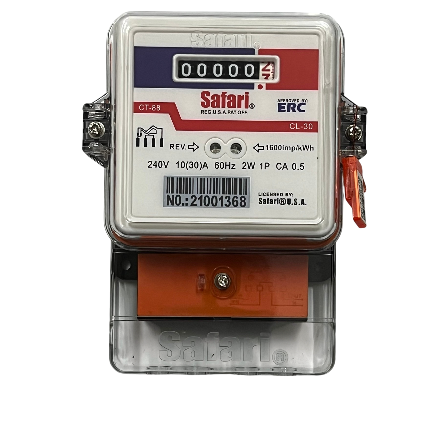 Safari single phase kwh electric meter with digital display and clear casing by Electx Electrical Supply
