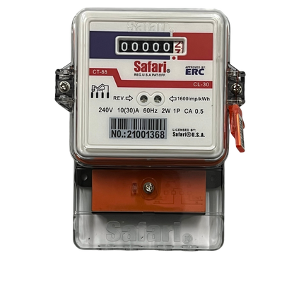 Safari single phase kwh electric meter with digital display and clear casing by Electx Electrical Supply