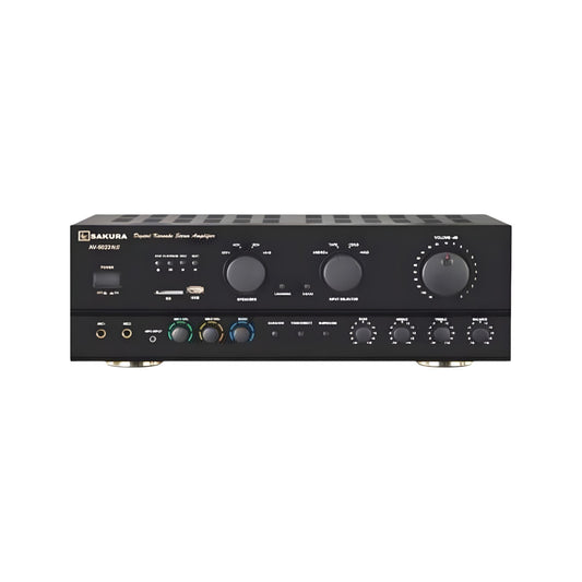 Sakura USB SD port home theater amplifier with multiple knobs and audio inputs for enhanced sound experience