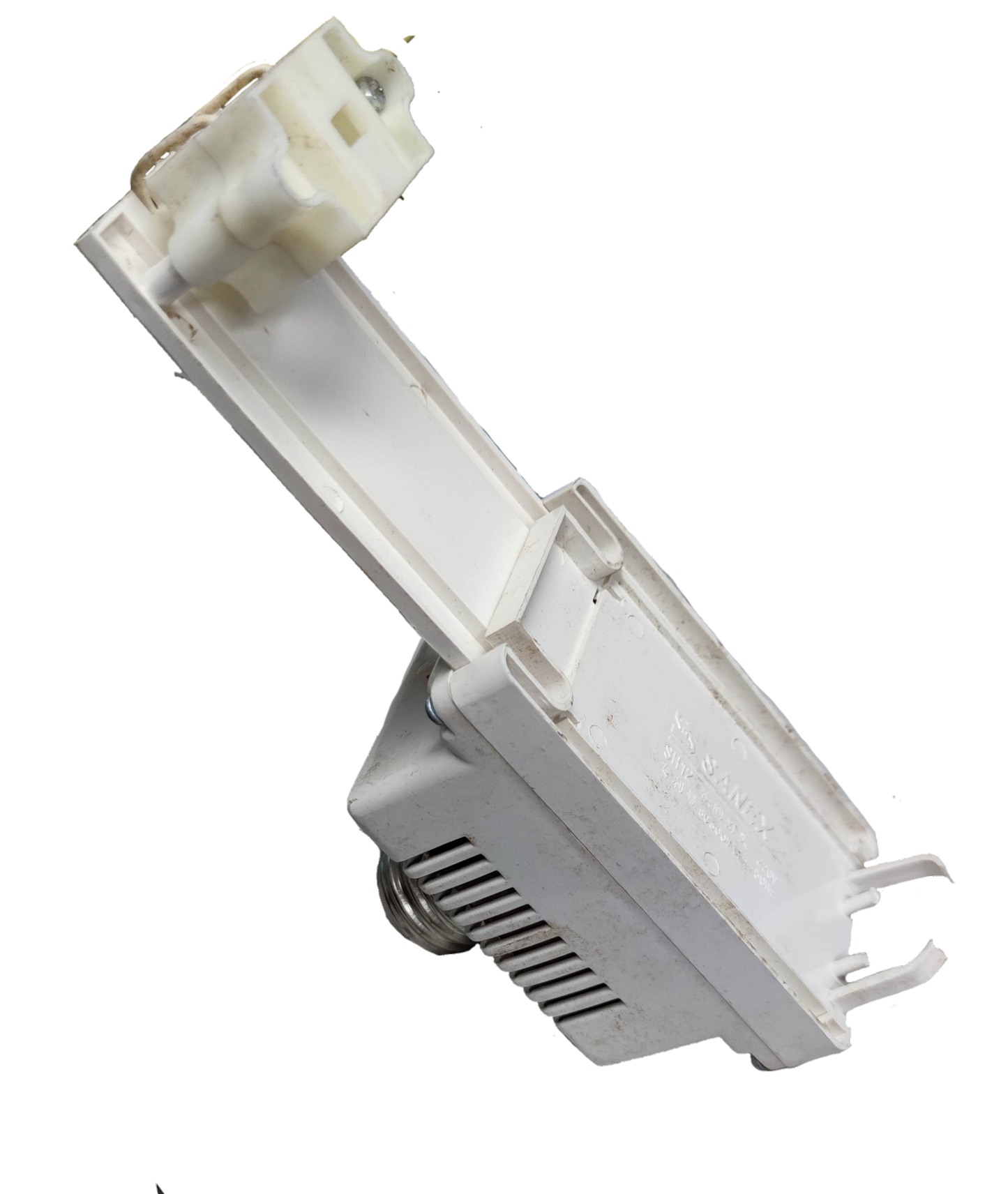 White PLC Adaptor to E27 5W-11W lighting installation accessory from China on black background