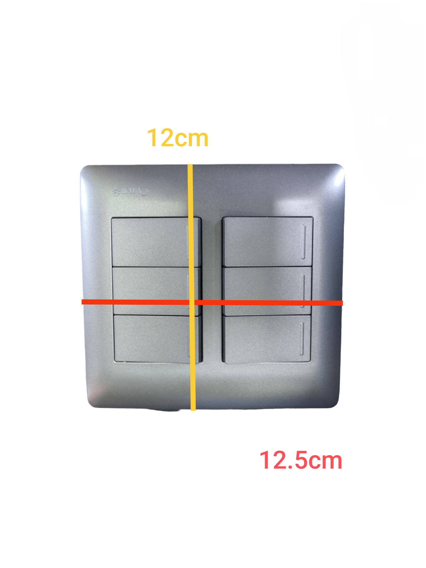 Omni 6 Gang 1 Way Switch with box 16A 250V in silver with six rectangular switches