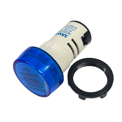 Grippes LED indicator lamp 22mm 24V blue panel mount indicator with blue lens and mounting ring