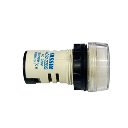 Sassin Pilot Lamp WHITE 22mm 220V AC panel mount LED indicator with clear lens and threaded body