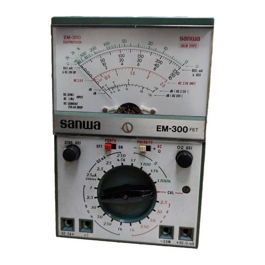 Sanwa EM-300 FET multimeter on a white background Sanwa Solid State Tester EM-300 FET Analog Type Electro Tester Display Unit Only Non Operational Classic Collection