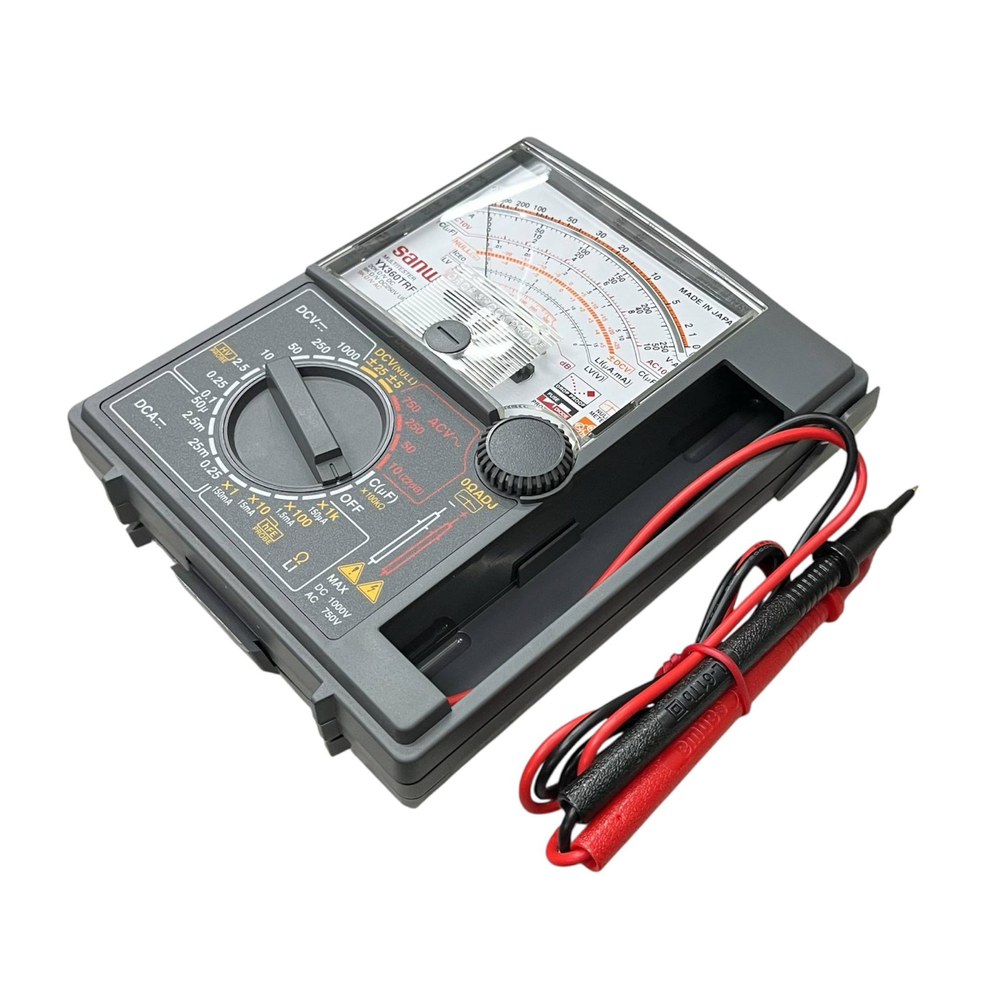 Sanwa Multi-tester YX360TRF analog electrical tester with dial and test probes for accurate measurements