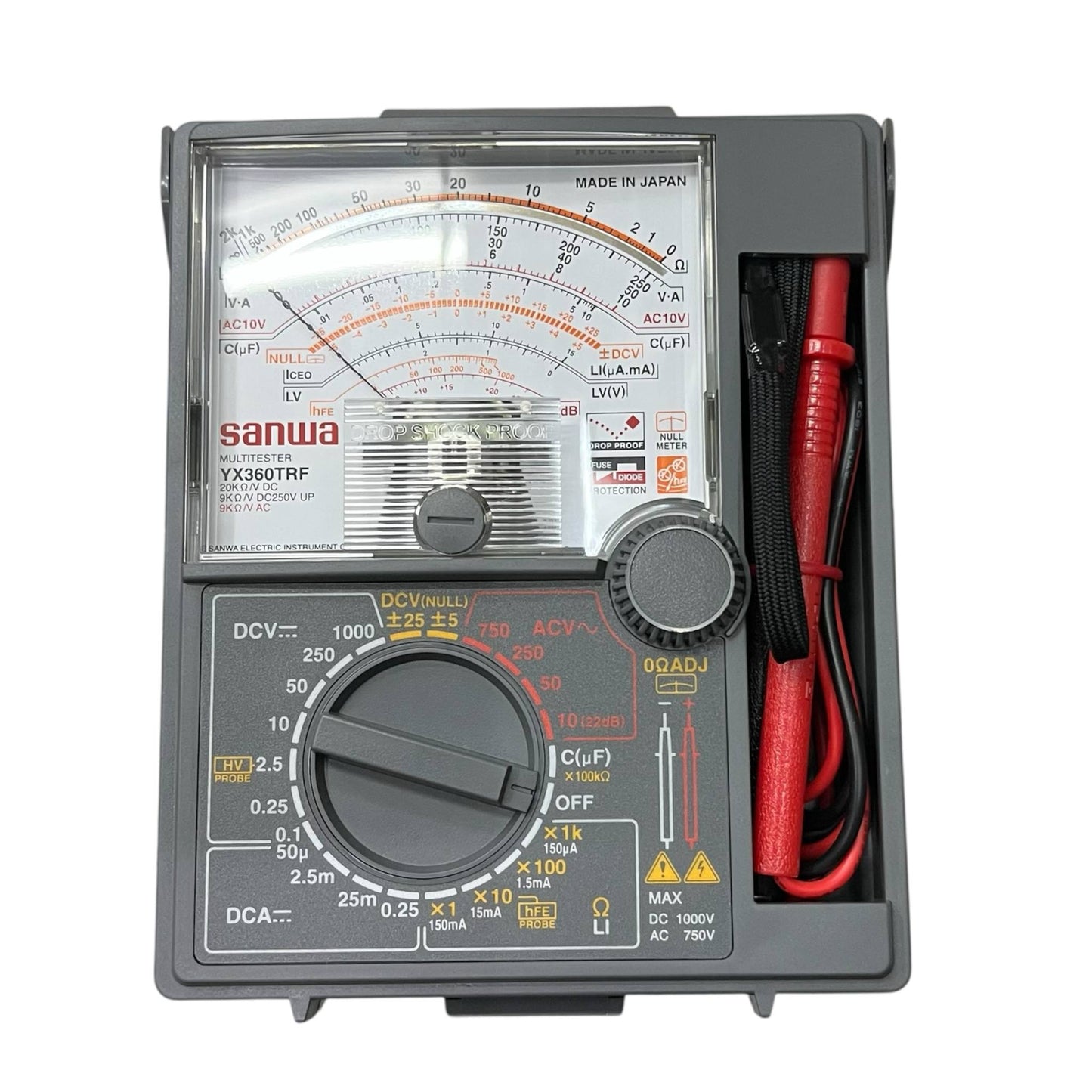 Sanwa Multi-tester YX360TRF analog electrical tester with dial and red test probes