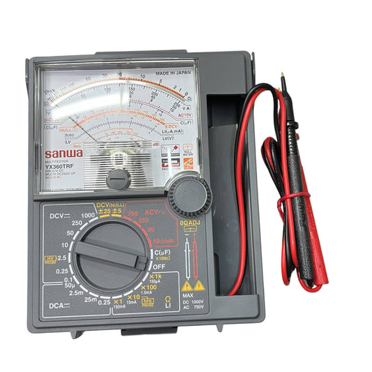 Sanwa Multi-tester YX360TRF analog electrical tester with dial and test probes for voltage and current measurement
