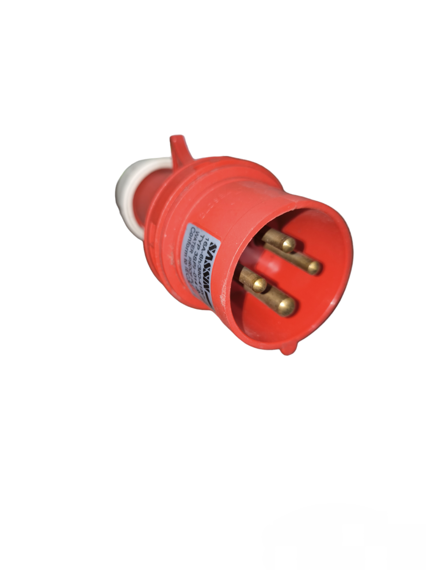 Sassin 16A Industrial Plug red electrical connector with three brass pins for heavy-duty use