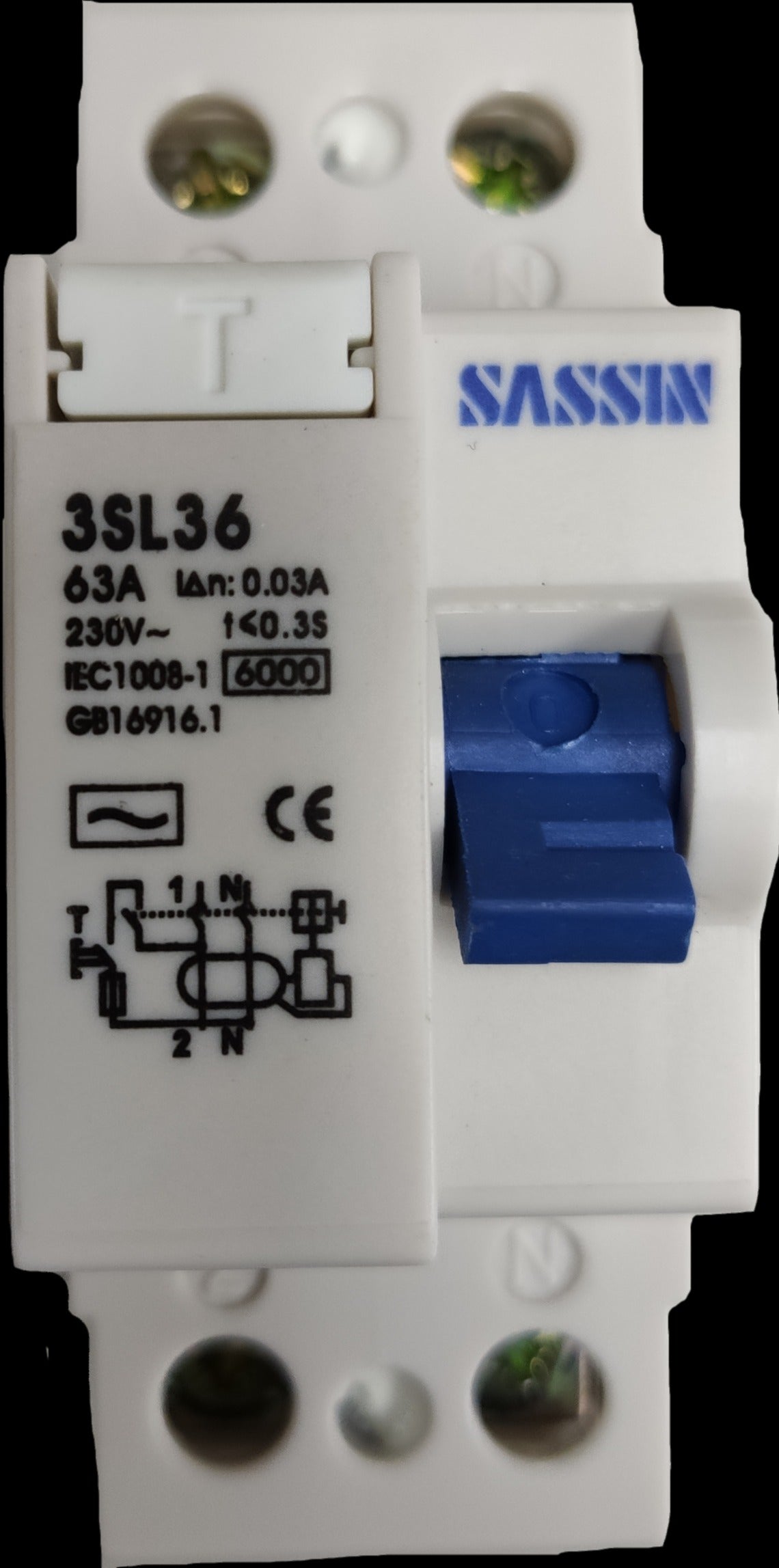 Sassin 2Pole 30ma RCCB Breaker white electrical safety switch with blue toggle
