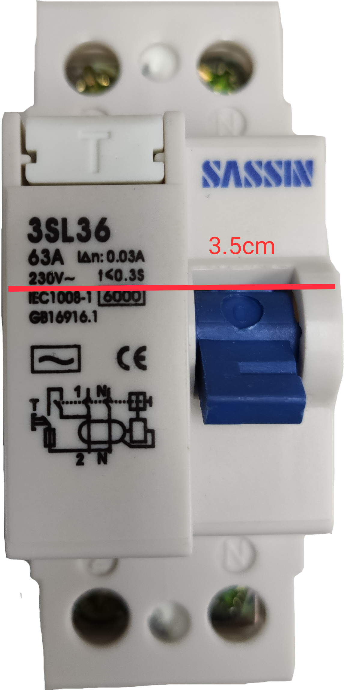 Sassin 2Pole 30ma RCCB Breaker electrical safety device with blue switch and 63A rating