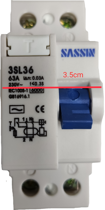 Sassin 2Pole 30ma RCCB Breaker electrical safety device with blue switch and 63A rating