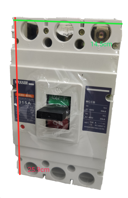 Sassin 315A Industrial Circuit Breaker 3 Pole with black switch and compact design