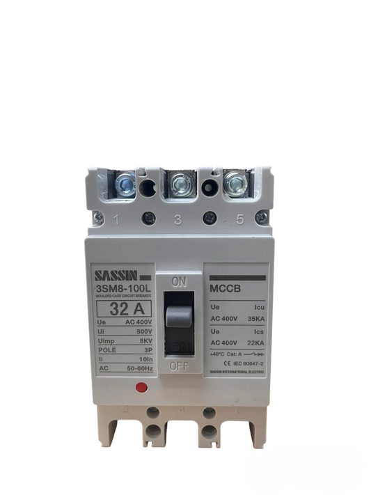 Sassin 32A 3Pole Industrial Circuit Breaker MCCB with ON OFF switch and AC 400V rating