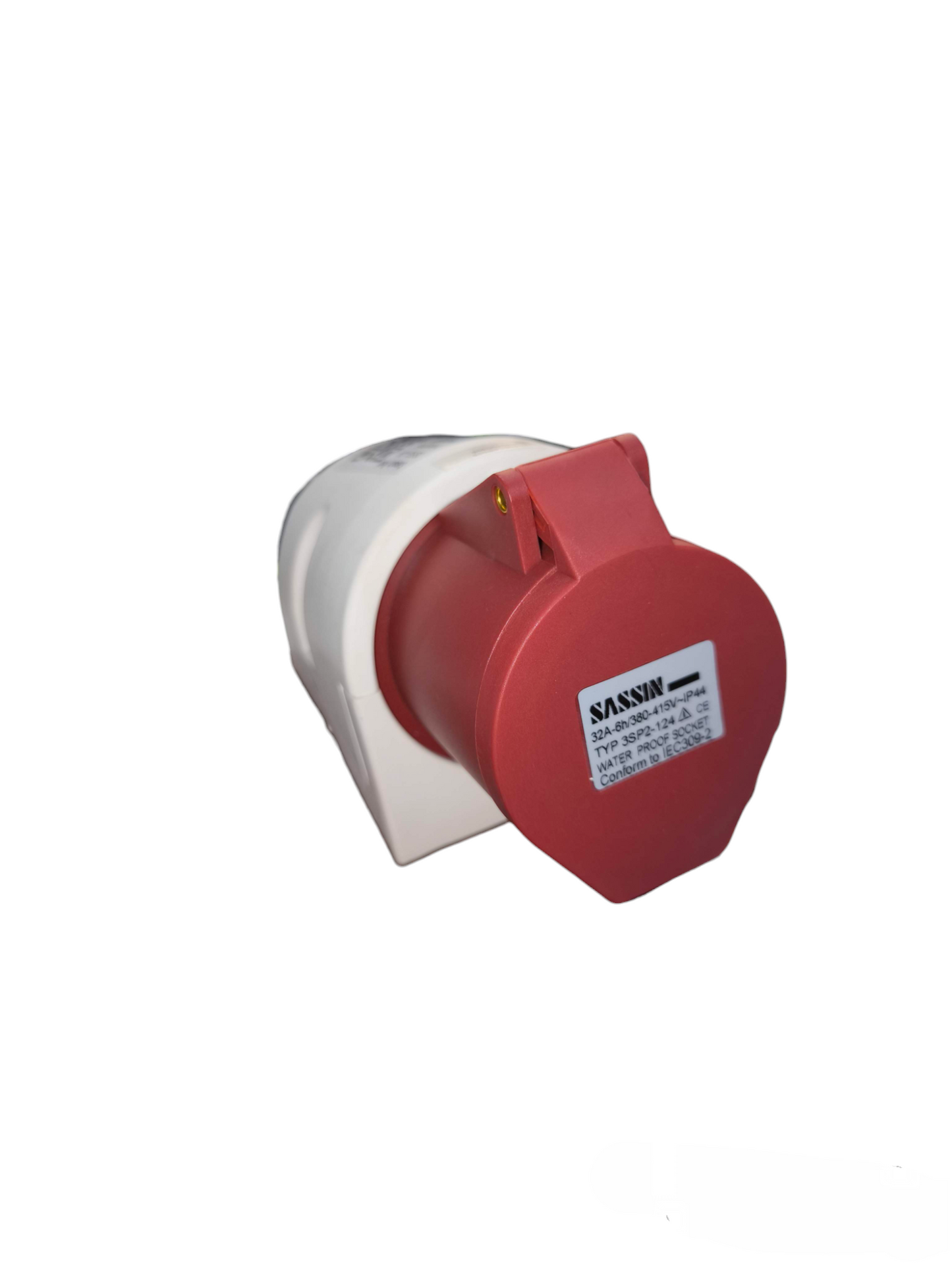 Sassin 32A industrial wall outlet with red cover for heavy-duty electrical connections