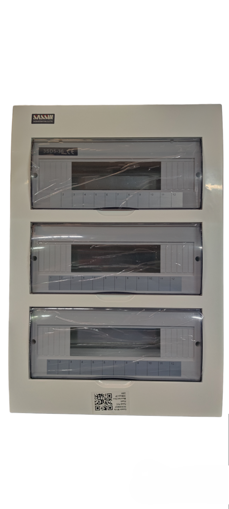 Sassin 36 ways recessed panel board with three transparent sections for electrical circuitry and parts