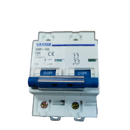 Sassin 80A 2 Pole Miniature Circuit Breaker with dual switches for electrical protection
