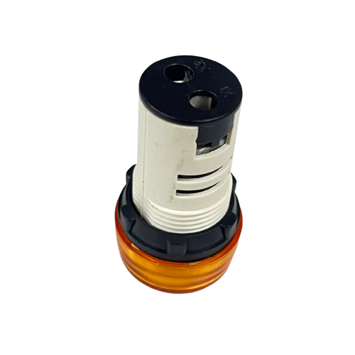 Grippes panel mount LED indicator lamp 22mm 24V Yellow with threaded housing and amber lens
