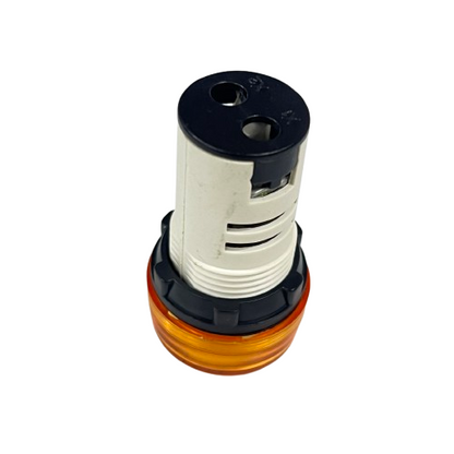 Grippes panel mount LED indicator lamp 22mm 24V Yellow with threaded housing and amber lens