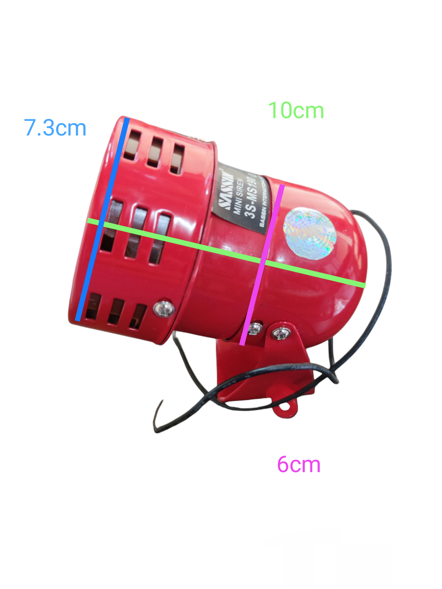 Sassin Mini Siren 220V Red 3S-MS190 compact red security siren with ventilation slots and mounting bracket
