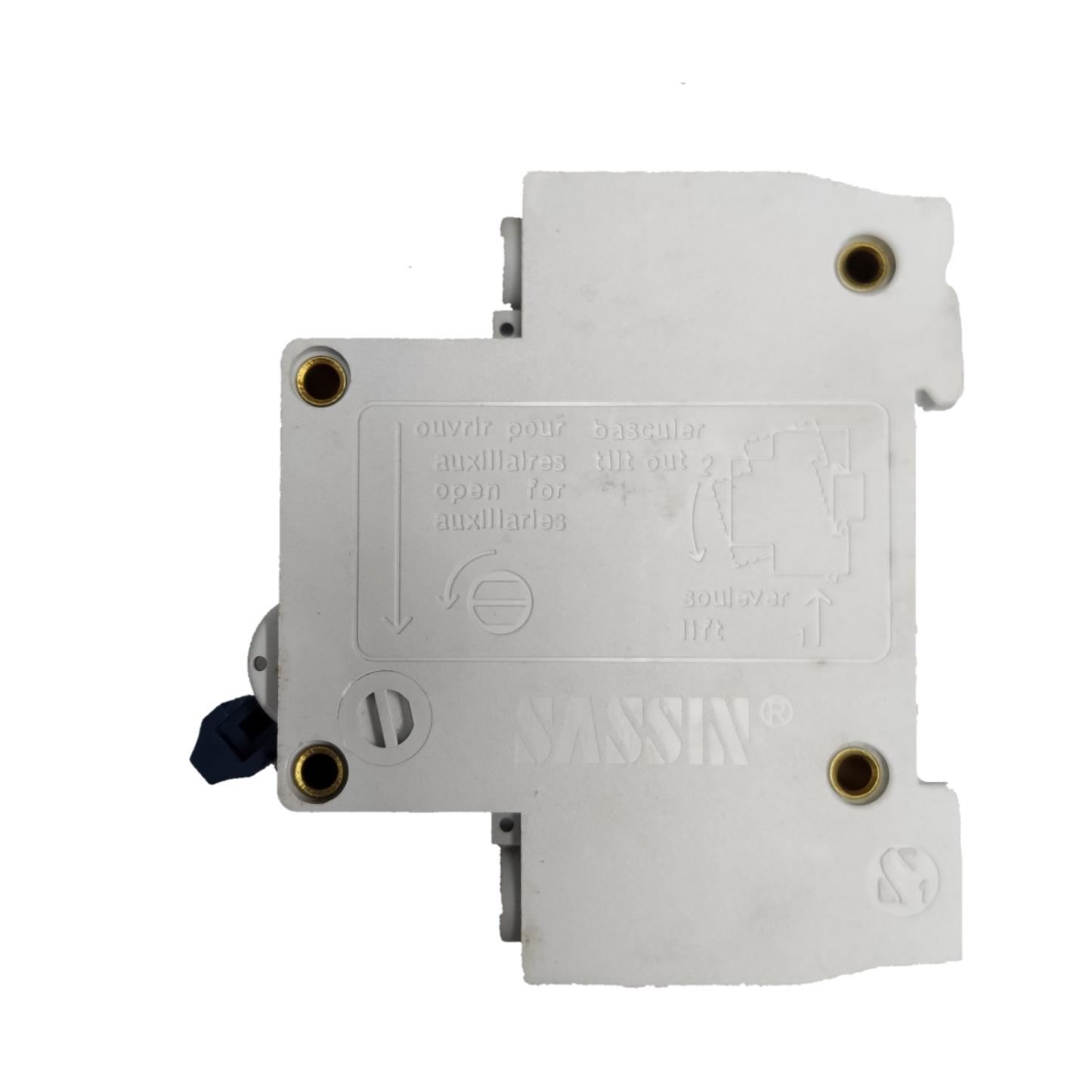 Sassin Miniature Circuit Breaker 25A 2Pole white electrical component with mounting holes