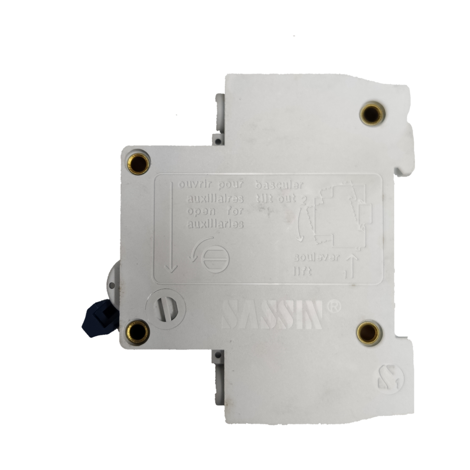 Sassin Miniature Circuit Breaker 25A 2Pole white electrical component with mounting holes