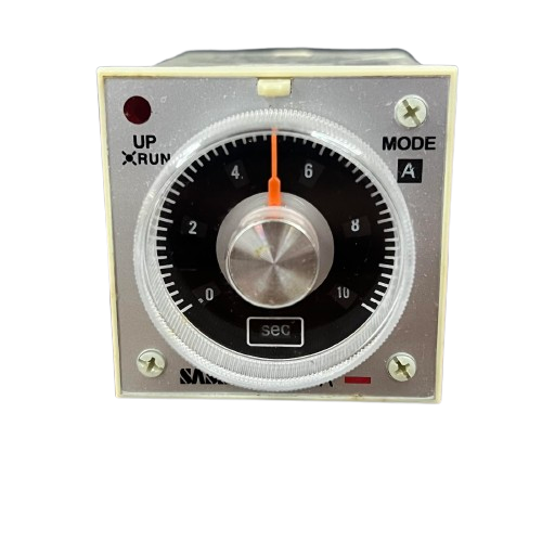 Sassin Multi Range Timer 0-10 Sec 0-5 Sec panel relay with front dial knob seconds scale Mode A indicator