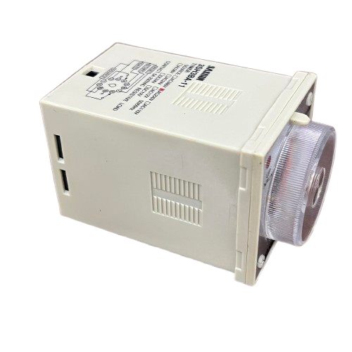 Sassin Multi Range Timer 0-10 Sec 0-5 Sec relay unit with clear dial knob and DIN panel mount housing