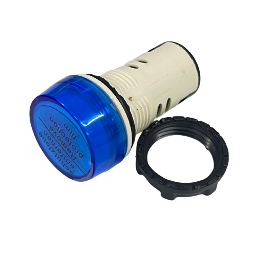 Sassin Pilot Lamp BLUE 22mm 220V indicator light with blue lens white housing and mounting nut