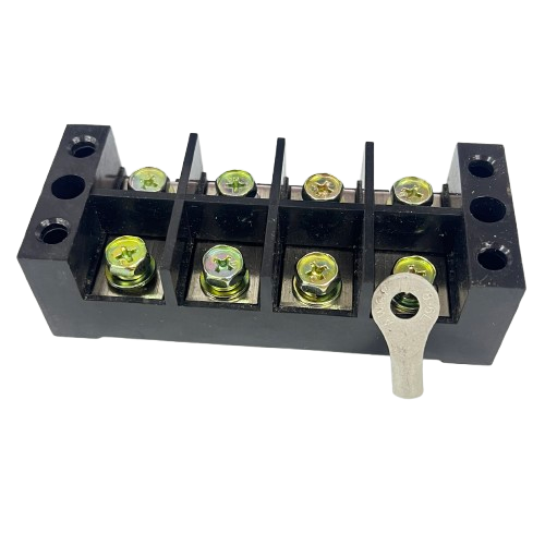 Sassin 100A 4 Pairs Terminal Block by Grippes black plastic 4 pair screw terminal with metal lug