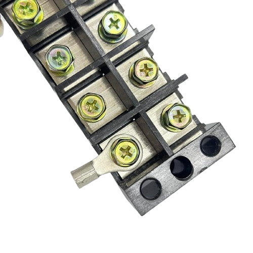 Grippes Sassin 100A 4 Pairs Terminal Block black plastic screw terminal strip with brass screws and jumper bar