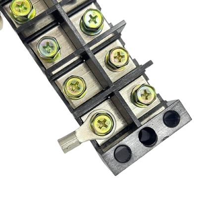 Grippes Sassin 100A 4 Pairs Terminal Block black plastic screw terminal strip with brass screws and jumper bar