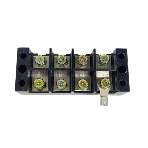 Grippes Sassin 100A 4 Pairs Terminal Block black plastic 8 screw terminals with brass studs and lug