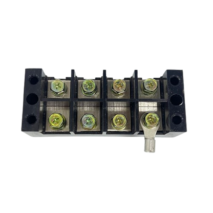 Grippes Sassin 100A 4 Pairs Terminal Block black plastic 8 screw terminals with brass studs and lug