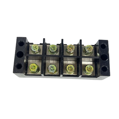 Grippes Sassin 100A 4 Pairs Terminal Block black plastic with brass screws and mounting holes for electrical connections