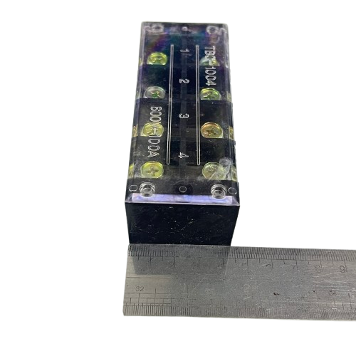 Grippes Sassin 100A 4 Pairs Terminal Block transparent cover four brass screws with ruler for scale