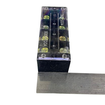 Grippes Sassin 100A 4 Pairs Terminal Block transparent cover four brass screws with ruler for scale