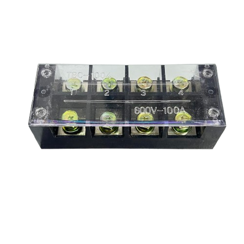 Grippes Sassin 100A 4 Pairs Terminal Block with clear plastic cover black base brass screw terminals