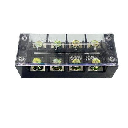 Grippes Sassin 100A 4 Pairs Terminal Block with clear plastic cover black base brass screw terminals