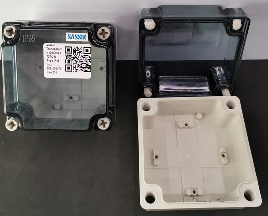 Sassin PVC Box 100x100x70 N type electrical enclosure with transparent cover and white base