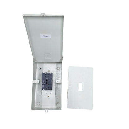 Schneider 100A MCCB outdoor breaker in a weatherproof enclosure for electrical safety