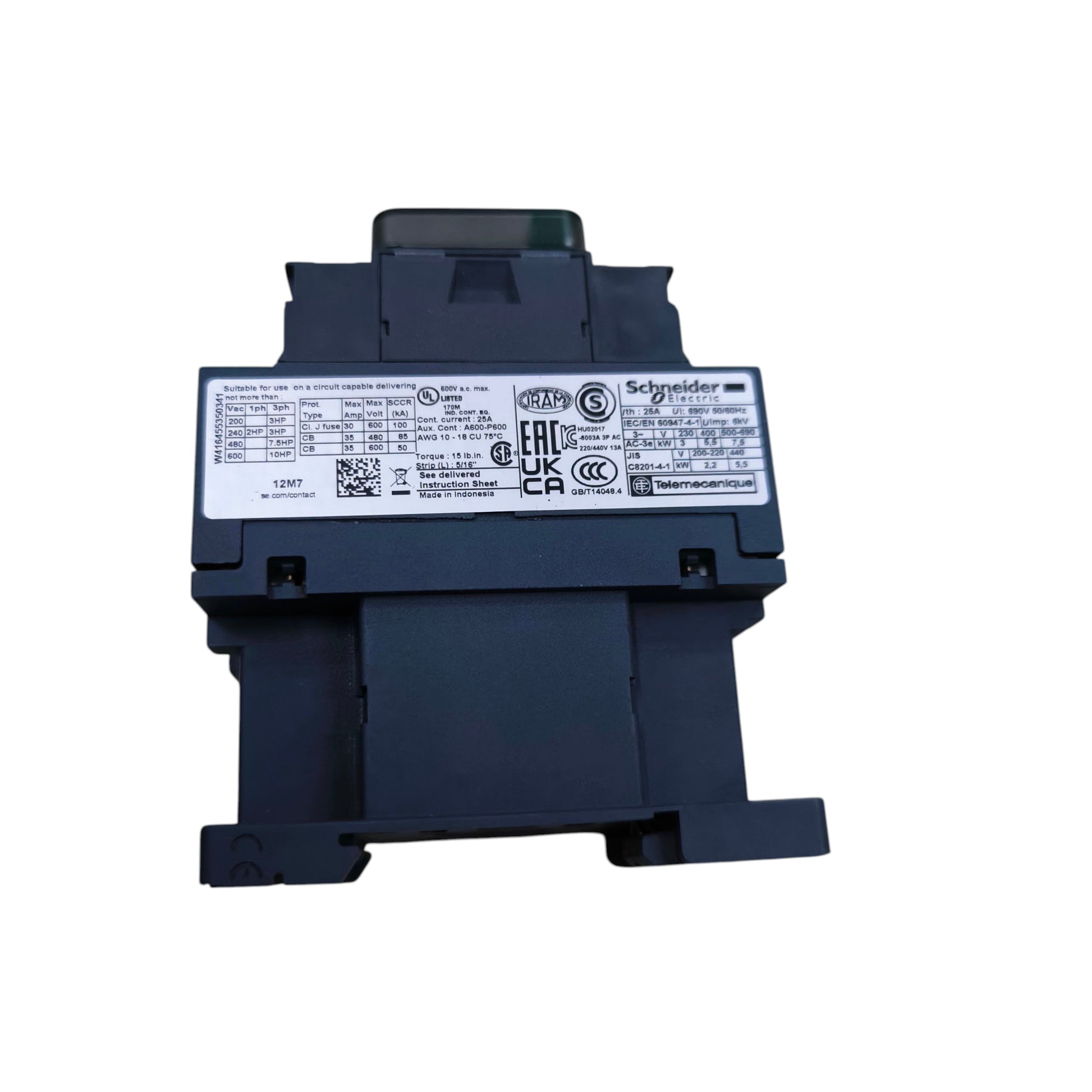 Schneider 12A Magnetic Contactor 220V - LC1D12 with detailed specifications on the label