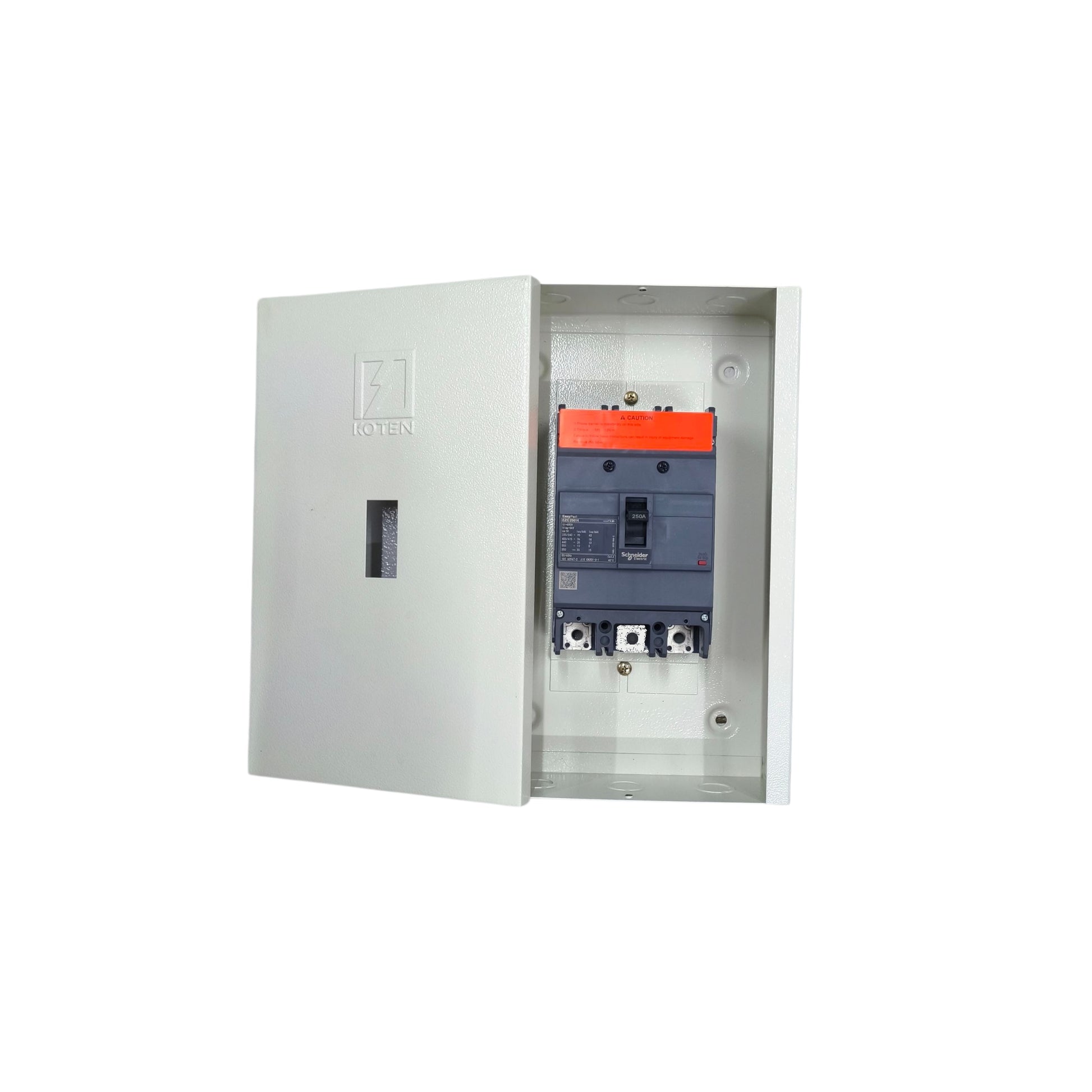 Schneider 160A MCCB circuit breaker installed in a protective enclosure for electrical safety
