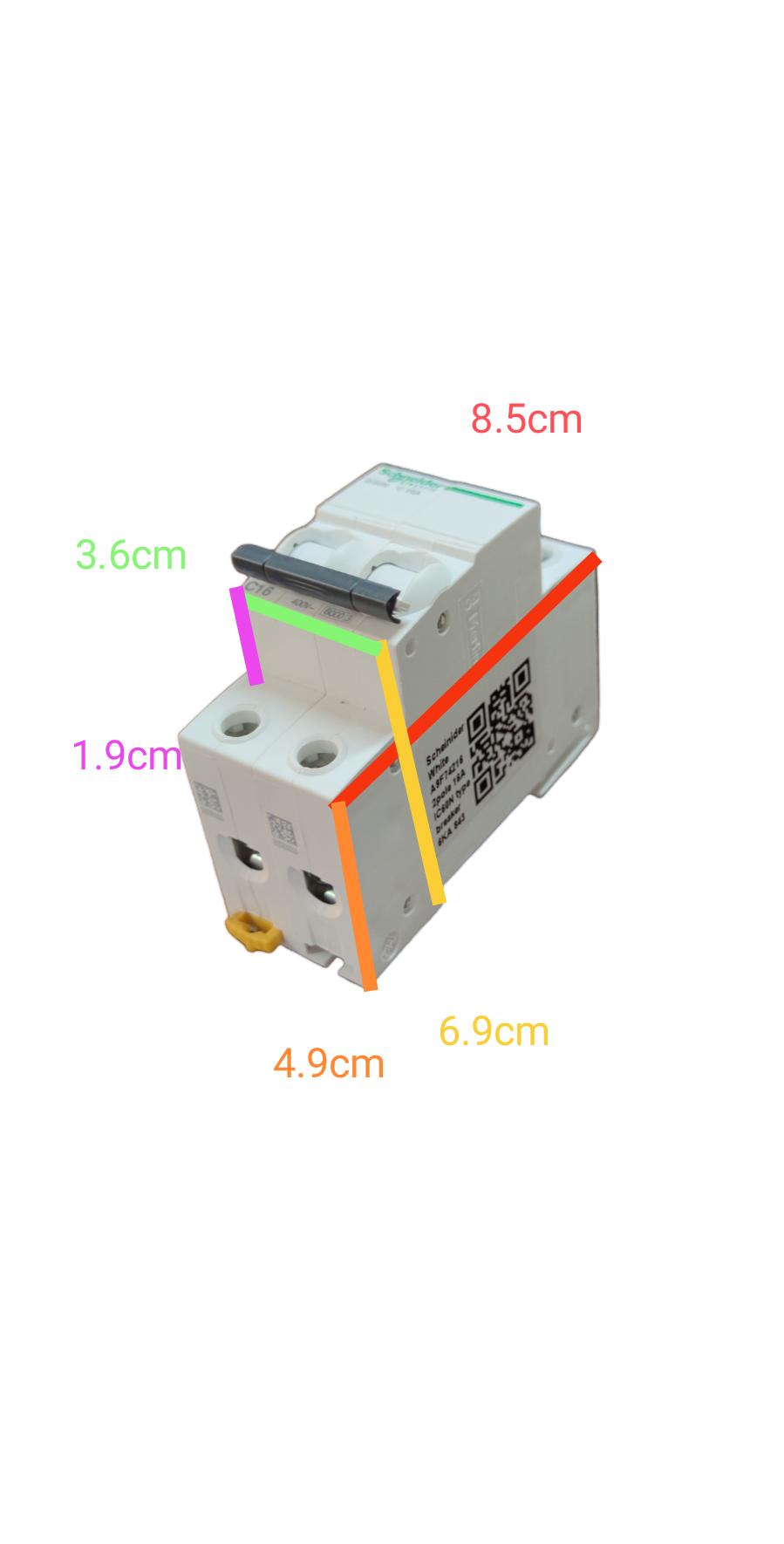 Schneider 16A Miniature Circuit Breaker 6KAIC with dual-pole design and compact dimensions