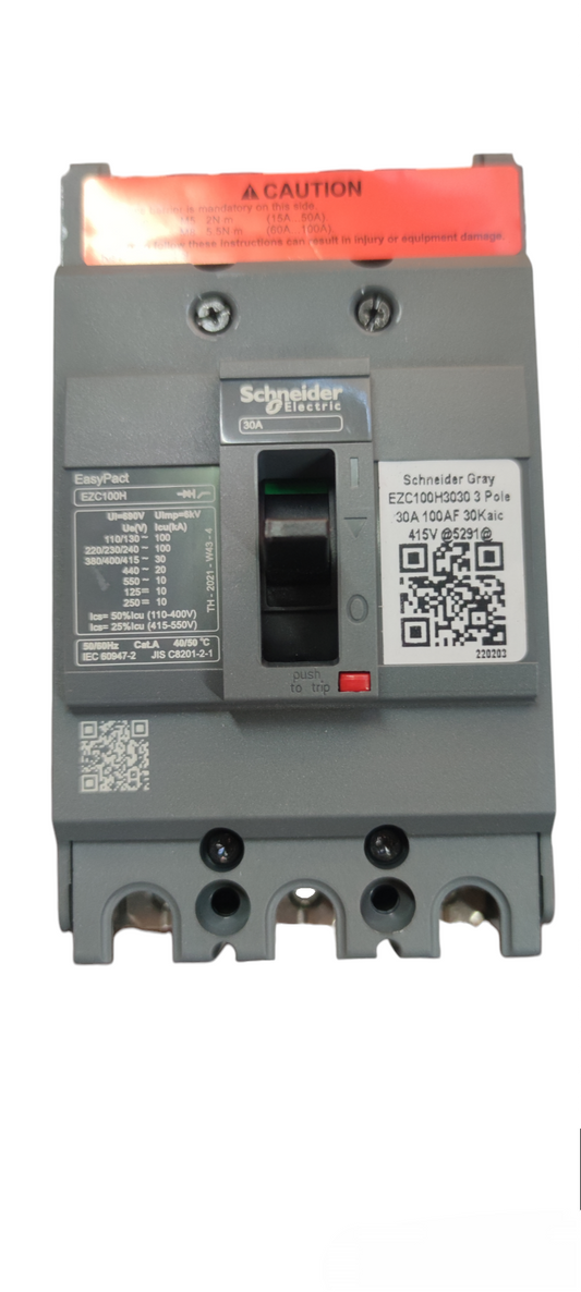 Schenider 30 amp industrial MCCB 220V with safety features and clear labeling for reliable circuit protection