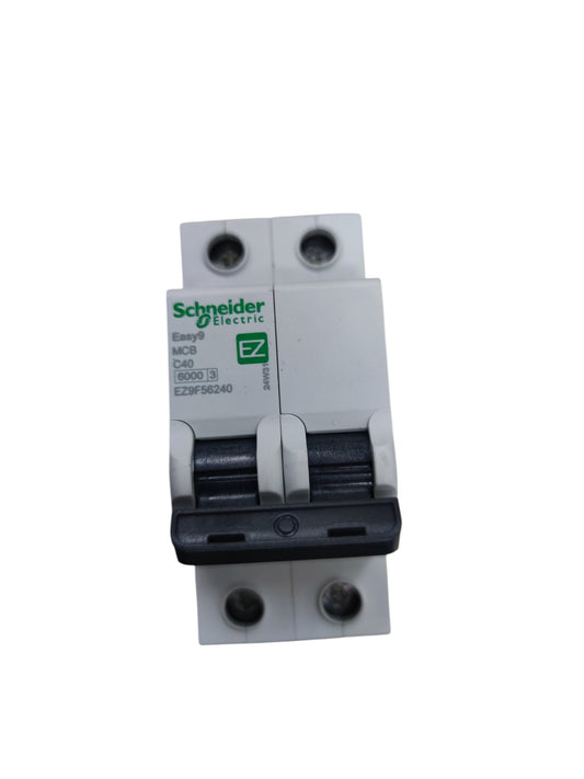 Schneider 40A 2 Pole 6KAIC Miniature Circuit Breaker with black toggle switches