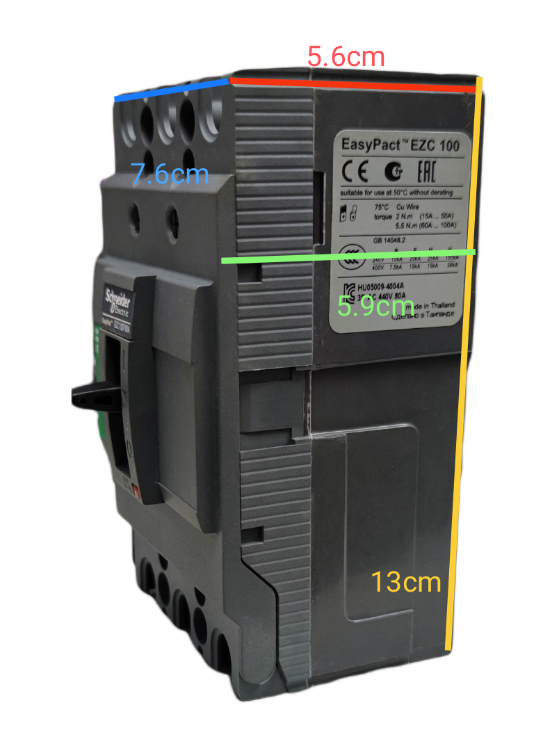 Schneider 40A 3 Pole Industrial Circuit Breaker 100AF with easy-to-read specifications on the side