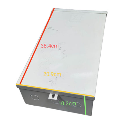 Schneider 40A 3 pole MCCB weatherproof enclosure with dimensions 38.4cm x 20.9cm x 10.3cm