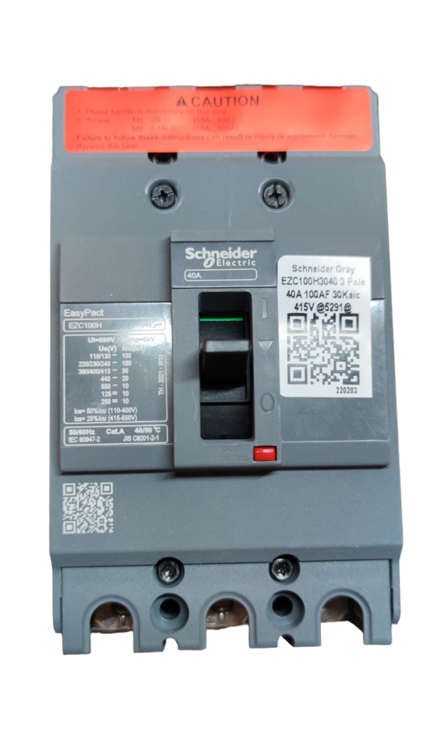 Schneider 40A 3P Industrial Circuit Breaker 10KAIC gray electrical breaker with labels and switch