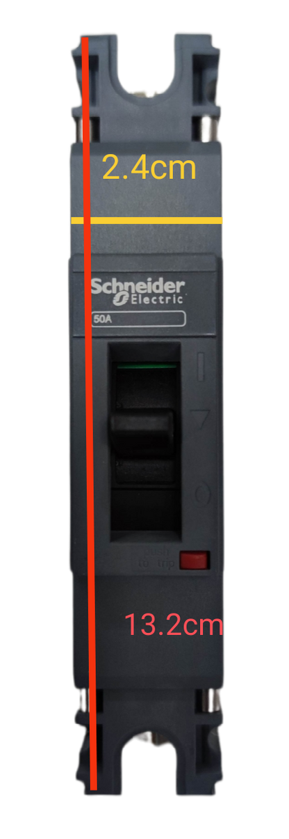 Schneider 50A 1 Pole Industrial Circuit Breaker with compact design for electrical circuitry and parts