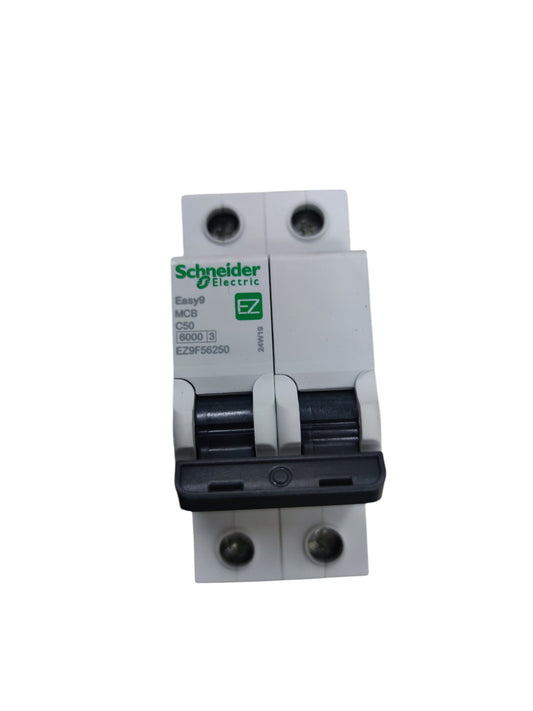 Schneider 50A 2pole Miniature Circuit Breaker 6KAIC with black toggle switch for electrical protection